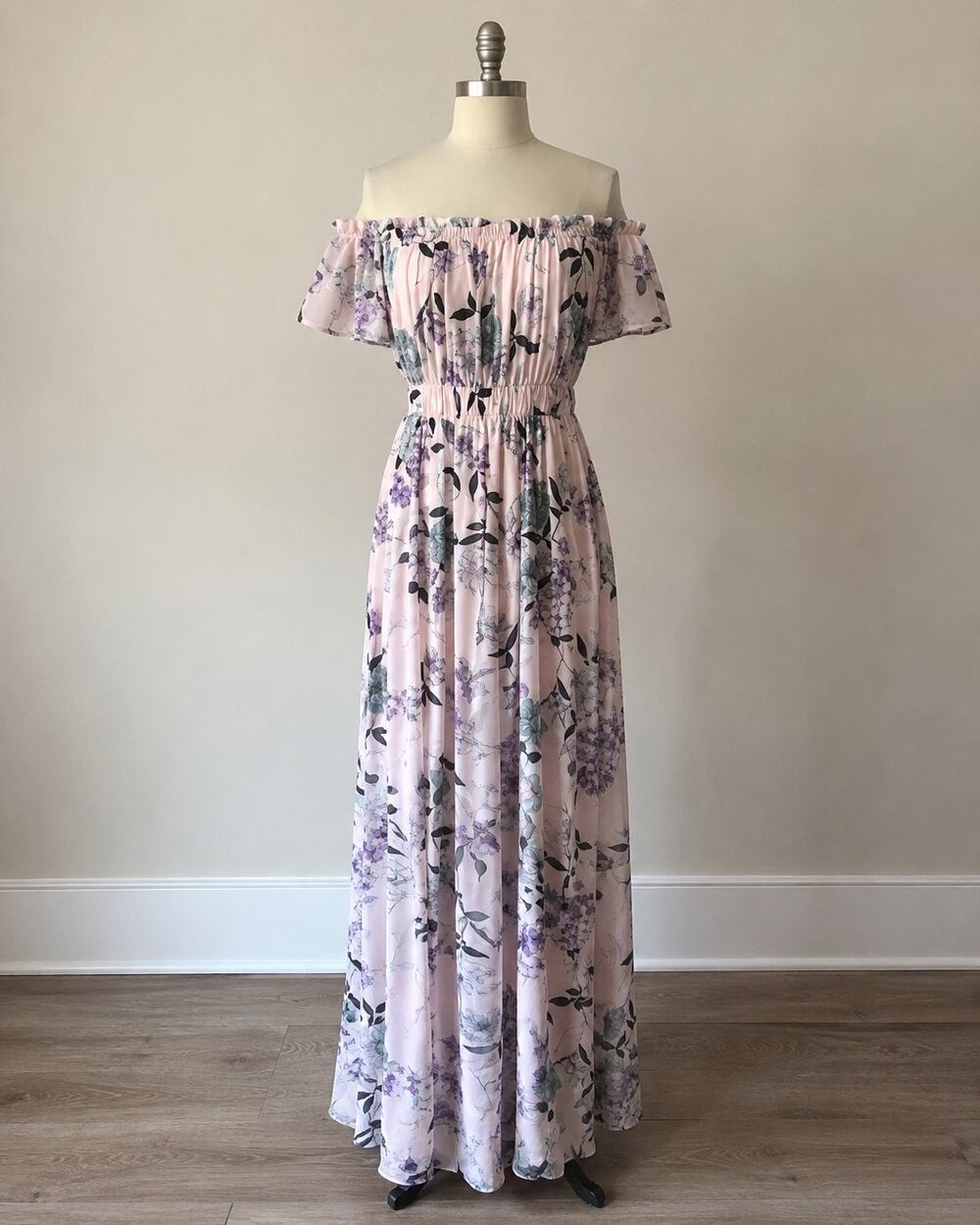 One Clothing LA Floral Maxi Dress S Pink Off Shoulder Leg Slit Lined